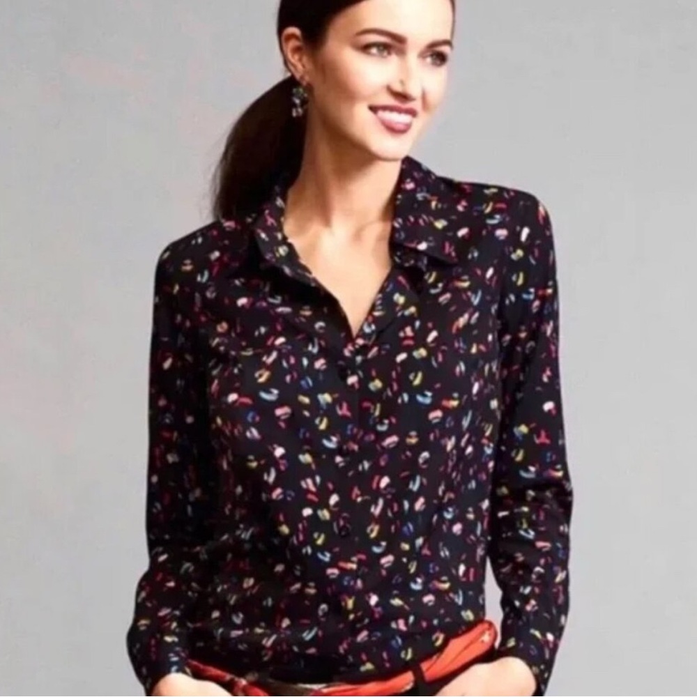 Cabi #3423 Ferris Black Printed Long Sleeve
Button Down Career Blouse
